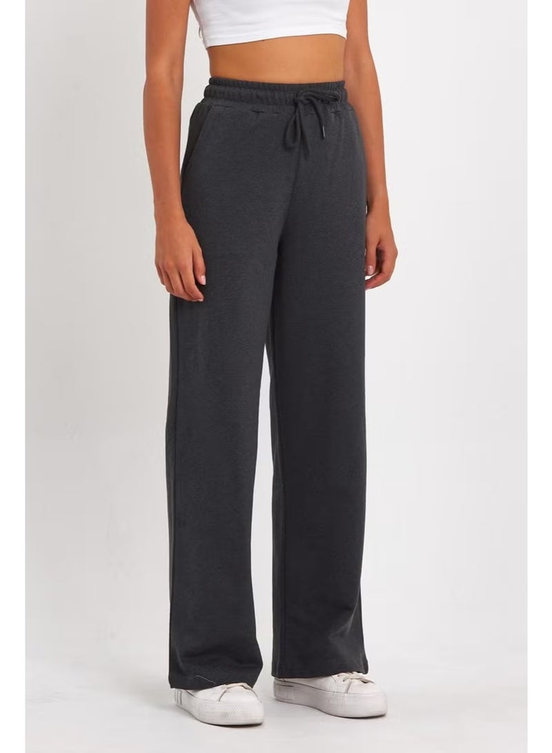 mmetalic Women's Seasonal Casual Wide Leg Side Pocket Anthracite Sweatpants - Image 1